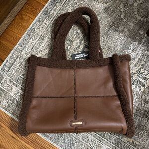LIKE DREAMS BROWN LARGE SHERPA TOTE BAG